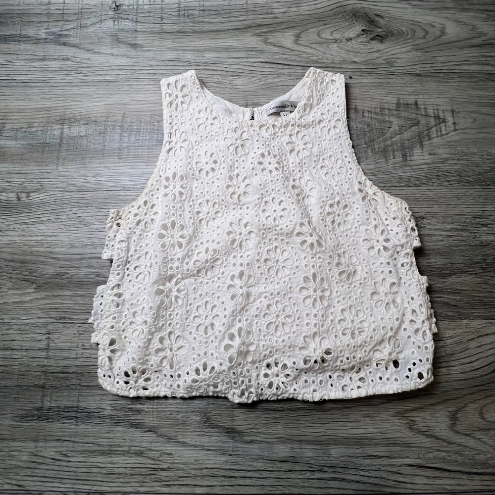 Abercrombie & Fitch Crop Top Womens Medium White Floral Eyelet Lace Sleeveless